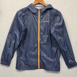 Columbia Jacket Boys Large 14/16 Full Zip Hooded Snow Shell Rain Wind Navy EUC
